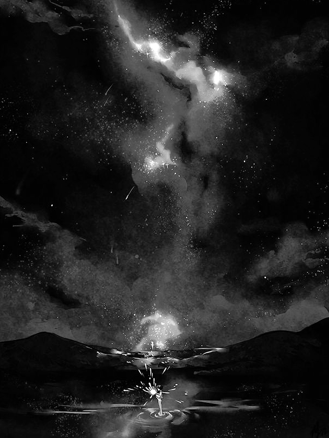 Sparkler over dark landscape with starry sky for Other e-reader wallpaper or screensaver featuring sparkler and night and more