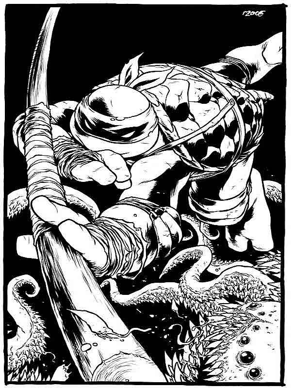 Ninja Turtle holding weapon, surrounded by monsters for Other e-reader wallpaper or screensaver featuring ninja and turtle and more