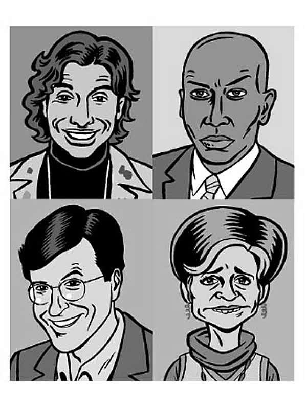 Four caricatured portraits for Other e-reader wallpaper or screensaver featuring illustration and caricature and more