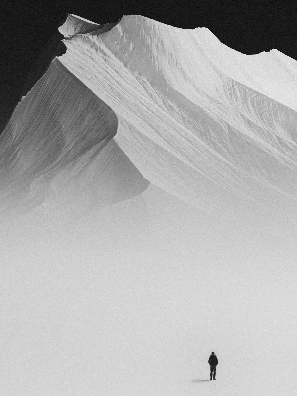 Lone figure in a vast, textured desert landscape for Other e-reader wallpaper or screensaver featuring desert and minimalist and more