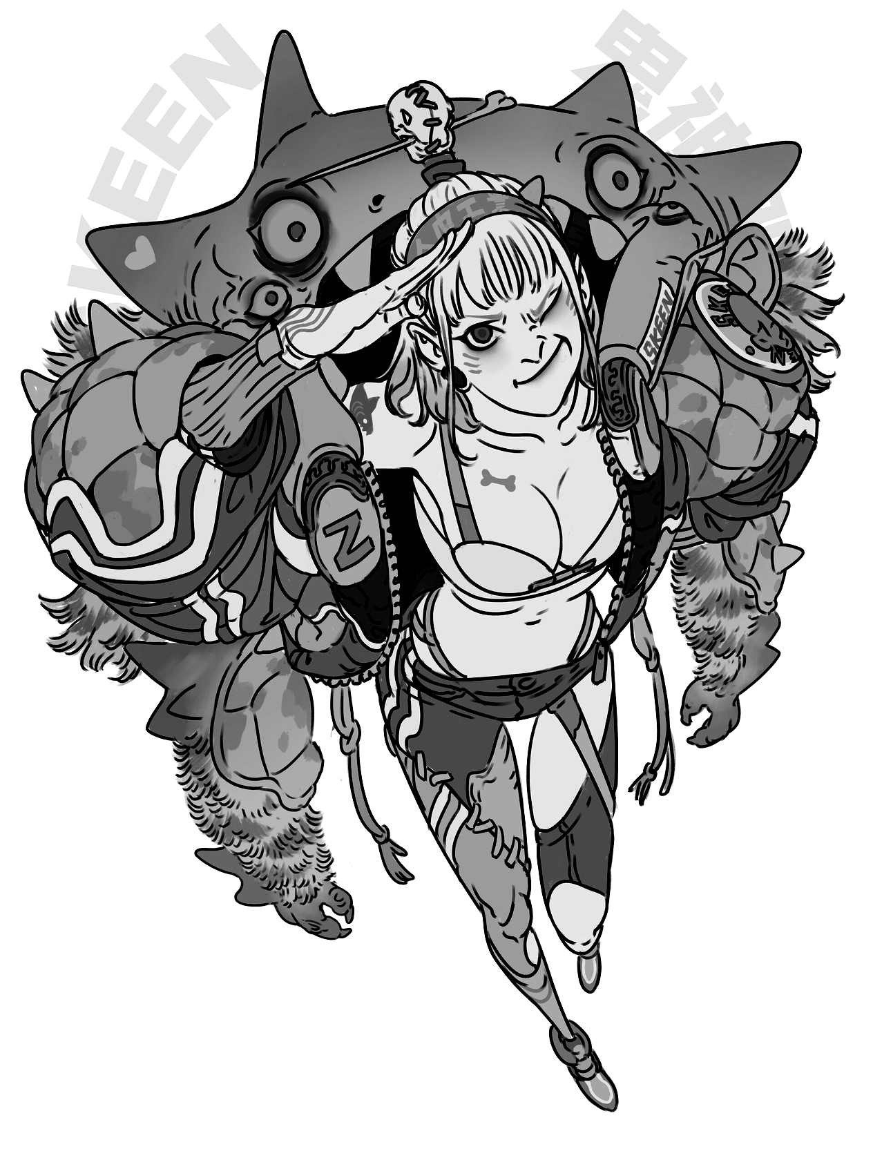 Anime girl with monster companions for Other e-reader wallpaper or screensaver featuring anime and monster and more