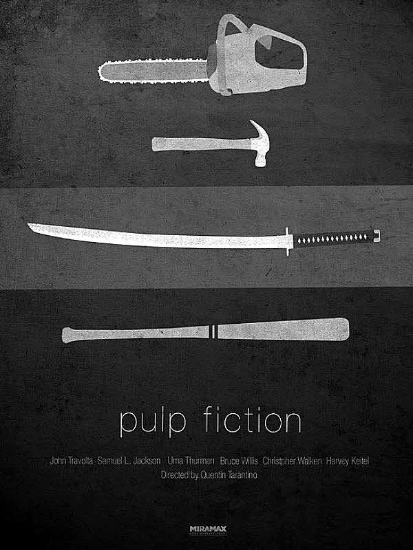 Pulp Fiction movie poster with iconic weapons for Other e-reader wallpaper or screensaver featuring pulp fiction and movie and more
