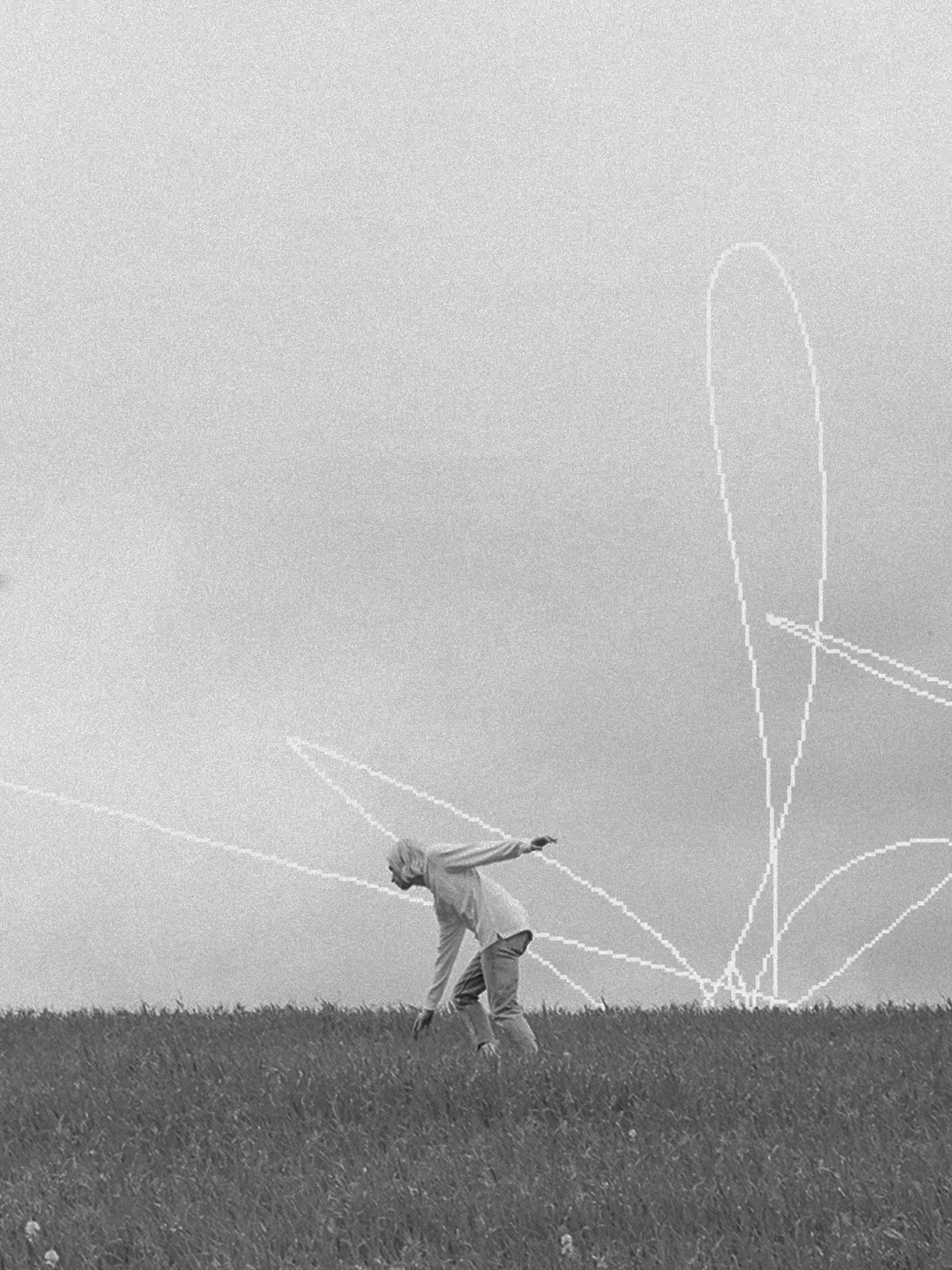 Person in a field with abstract light lines for Other e-reader wallpaper or screensaver featuring field and person and more