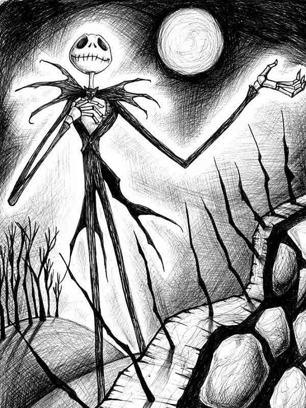 Jack Skellington under a full moon for Other e-reader wallpaper or screensaver featuring halloween and nightmare and more