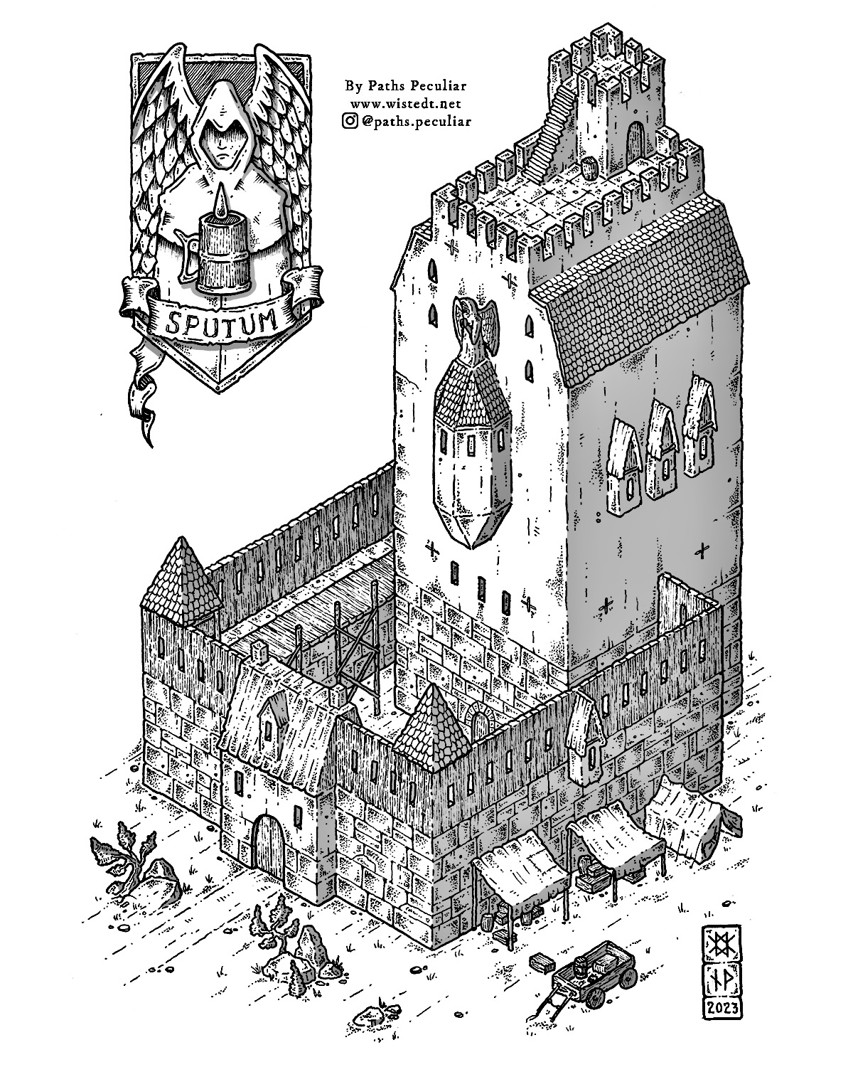 Castle with coat of arms and cart for Other e-reader wallpaper or screensaver featuring castle and illustration and more