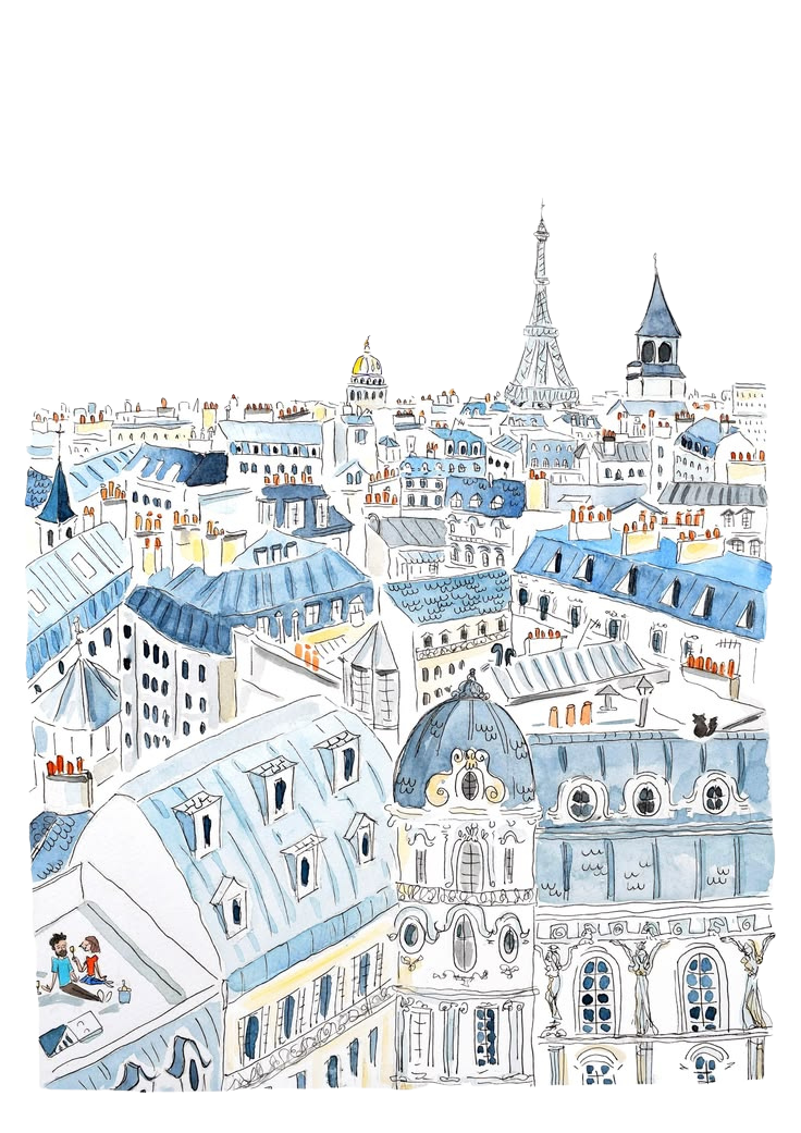 Paris rooftop sketch for Kobo Libra e-reader wallpaper or screensaver featuring city and drawing and more