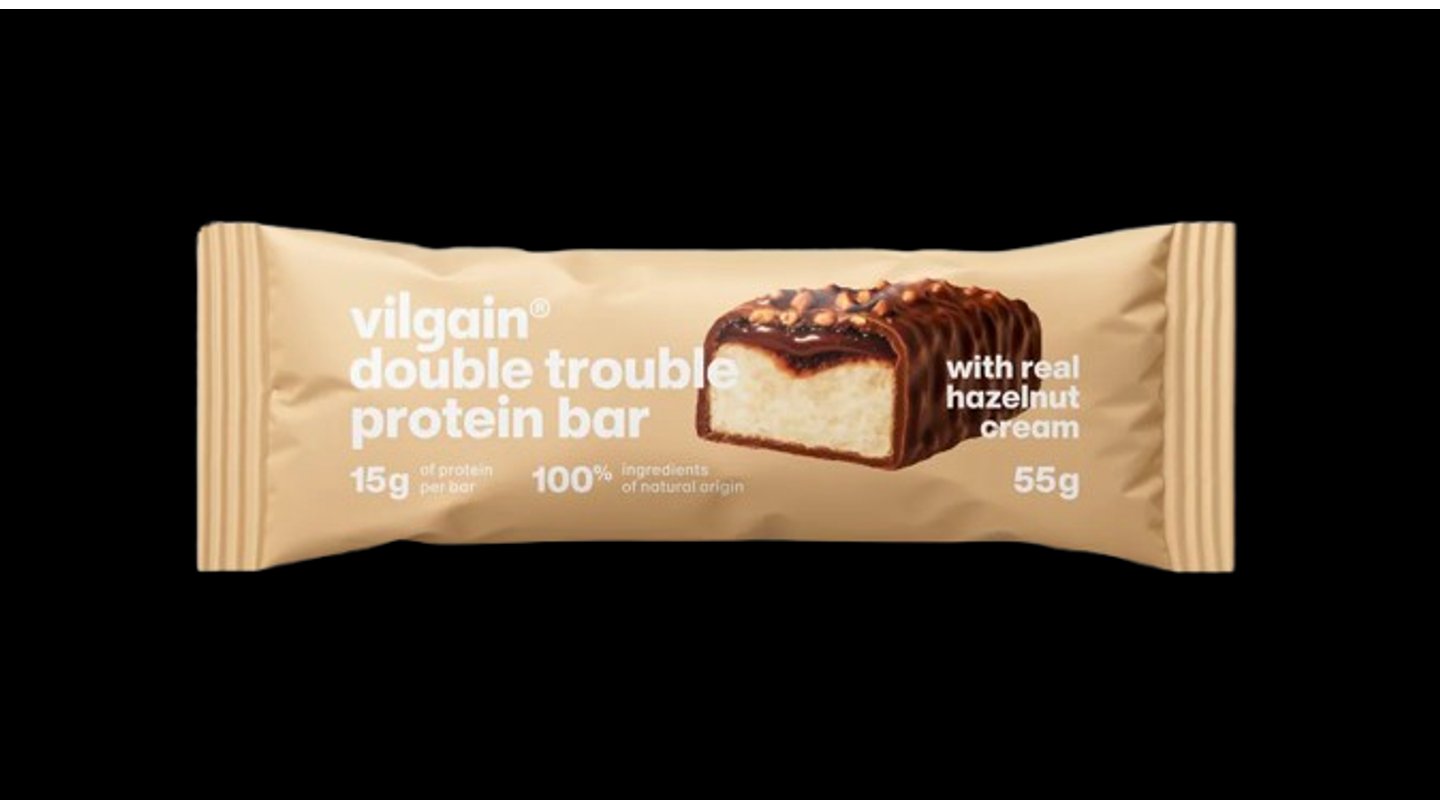 Vilgain Double Trouble Protein Bar Lískooříškový krém s mléčnou čokoládou 55 g