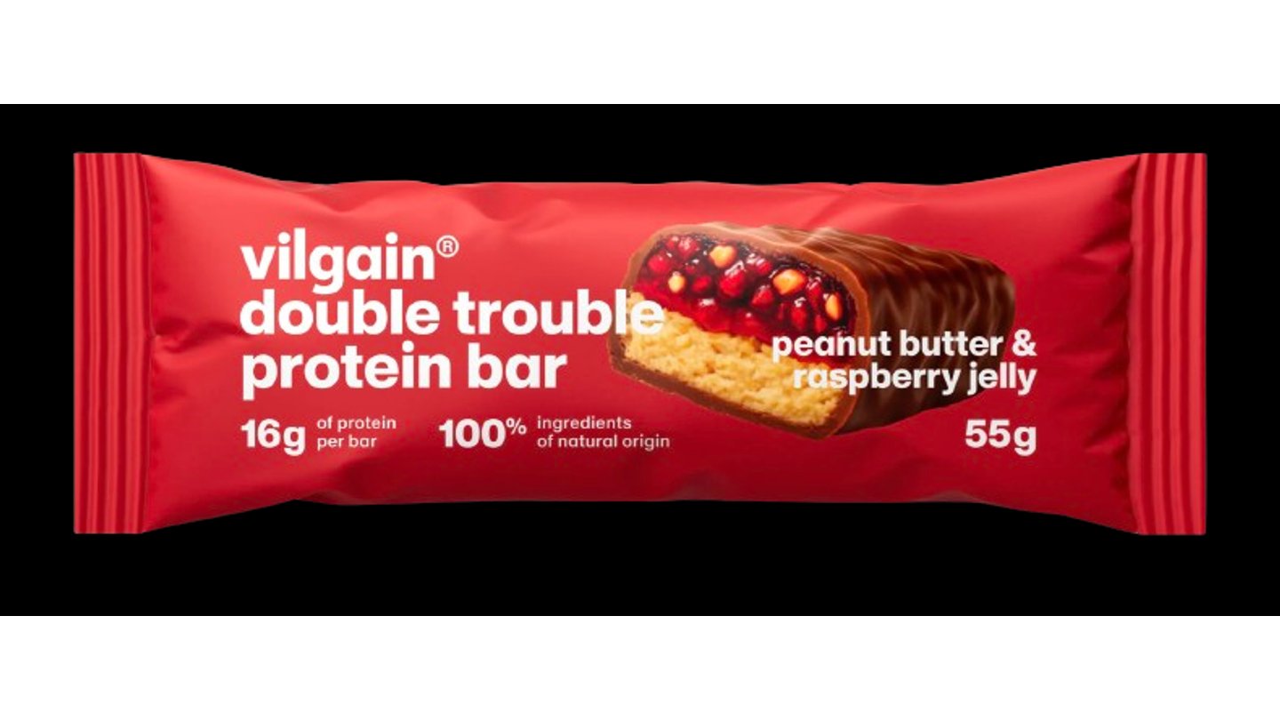 Vilgain Double Trouble Protein Bar arašídové máslo & malinový džem