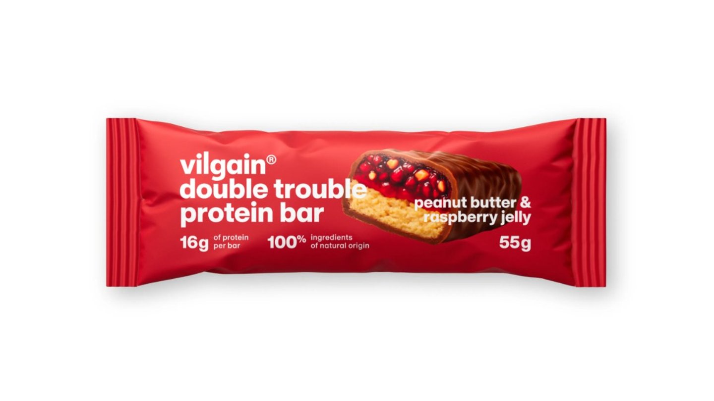 Vilgain Double Trouble Protein Bar - Arašídové máslo & malinový džem