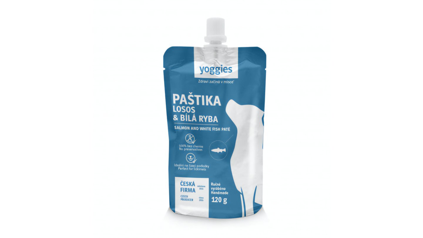 Yoggies paštika - losos a bílá ryba 120g