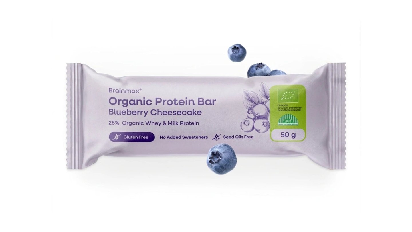 BrainMax Pure® Blueberry Cheesecake Protein Bar, Proteinová tyčinka, Borůvkový cheesecake, BIO, 60 g