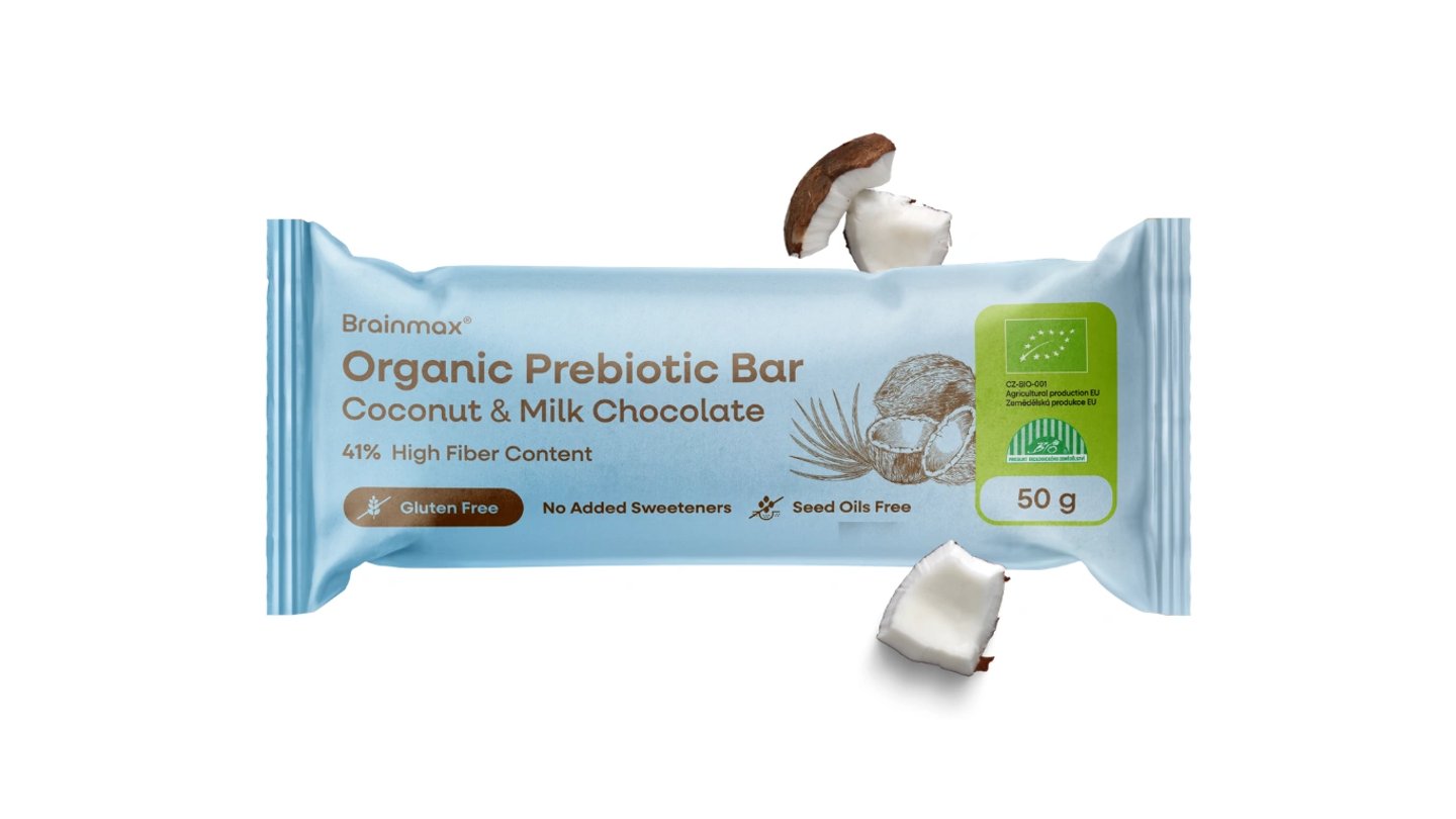 BrainMax Pure® Coconut Prebiotic Bar, prebiotická tyčinka, Kokos, BIO, 60 g