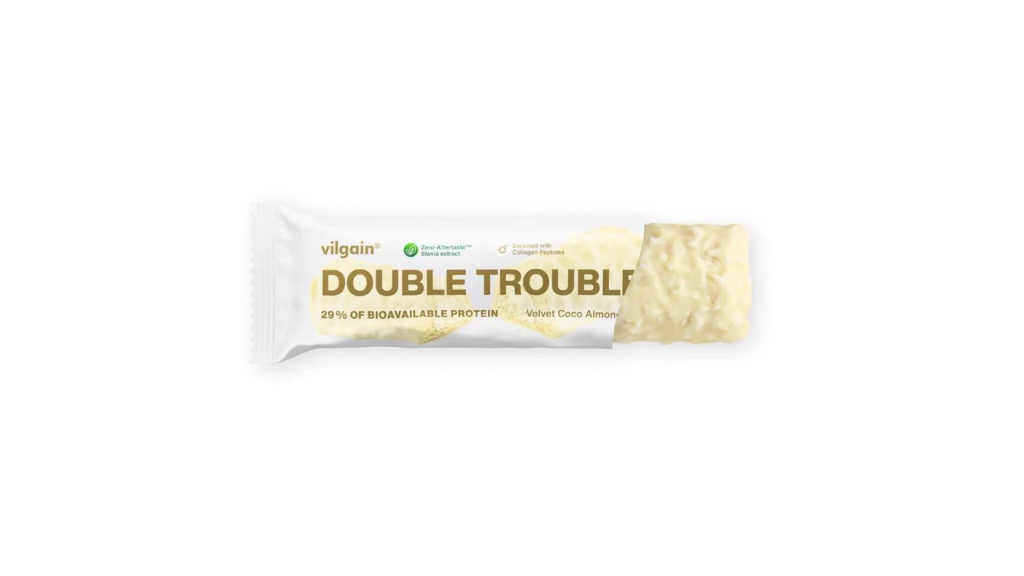 vilgain - double trouble protein bar - kokosovo-mandlový krém v bílé čokoládě
