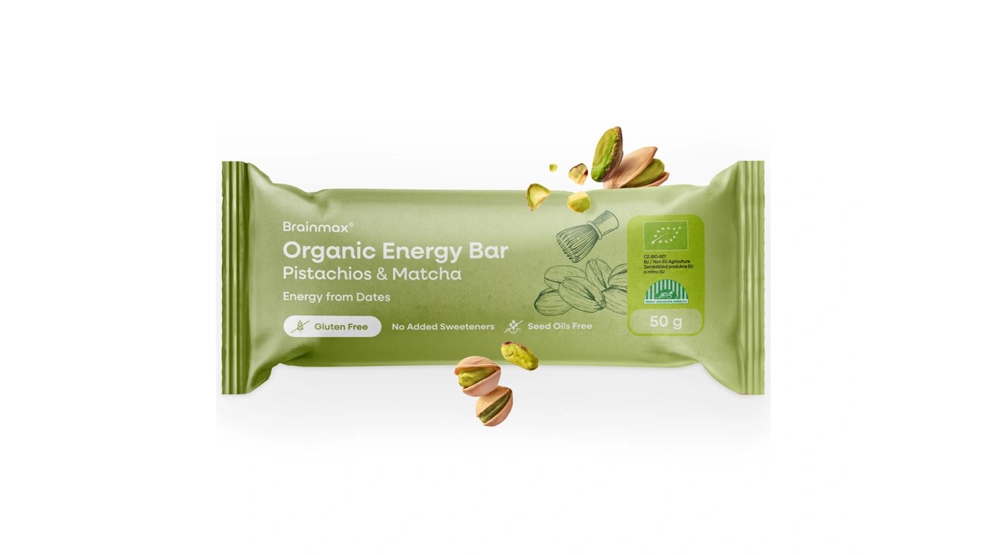 BrainMax® Organic Energy Bar, Pistachios & Matcha, 50 g