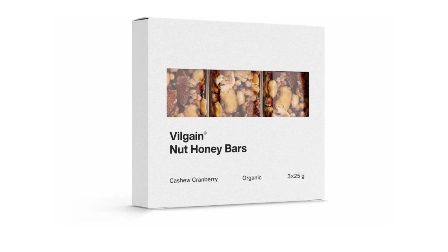 Vilgain Nut Honey Bar BIO ⁠–⁠ Kešu a brusinky