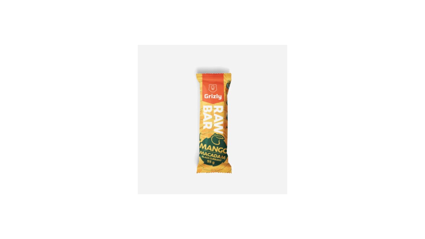 GRIZLY RAW Bar mango-makadam-černý rybíz, 55 g
