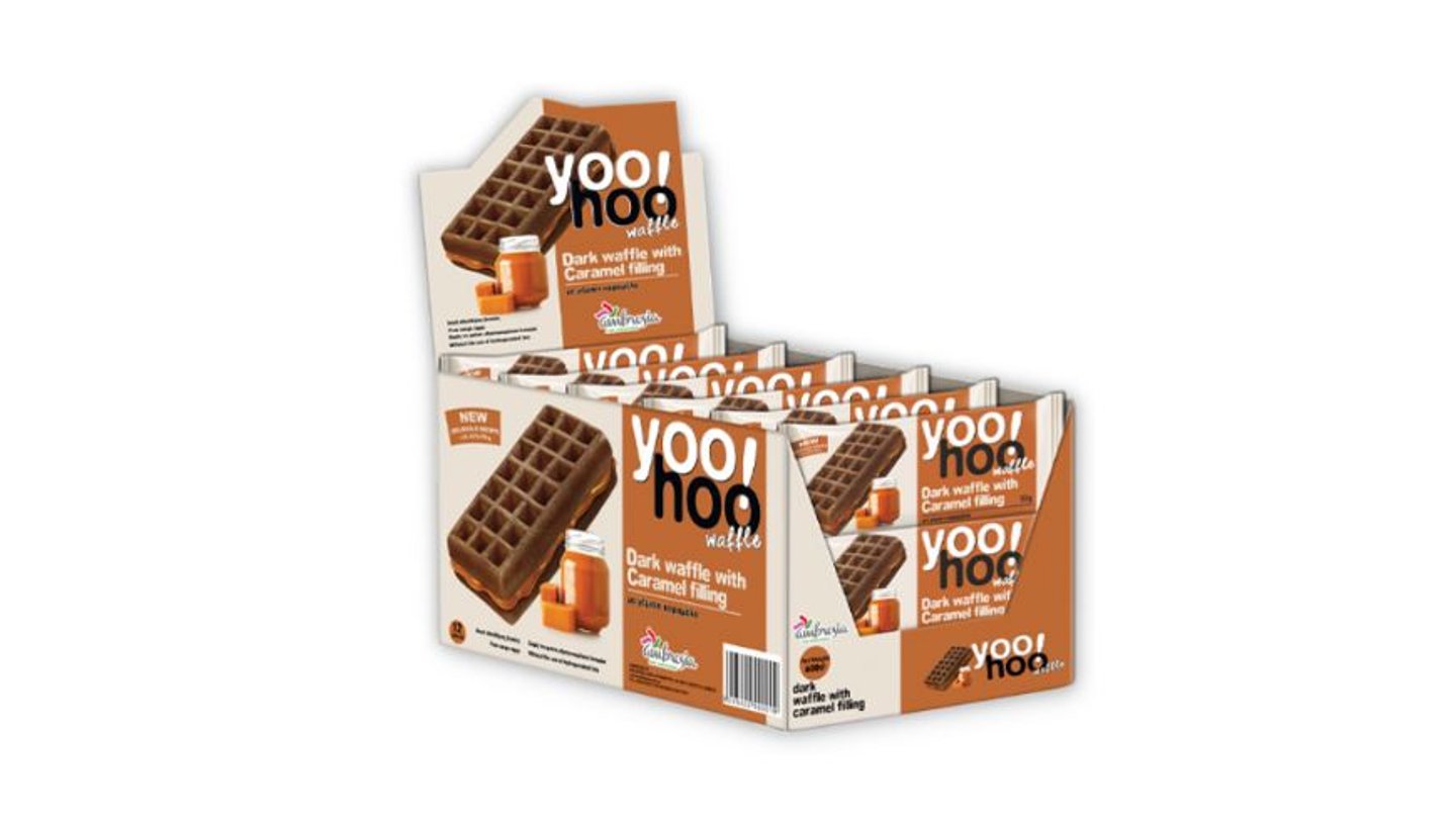 Dvojitá tmavá vafle s náplní ze slaného karamelu 50g Yoo Hoo! 