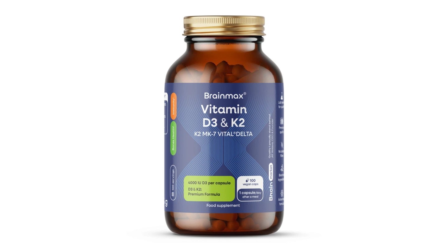 BrainMax Vitamin D3 & K2, D3 5000 IU / K2 jako MK7 all-trans K2VITAL®DELTA 150 mcg, 100 rostlinných kapslí