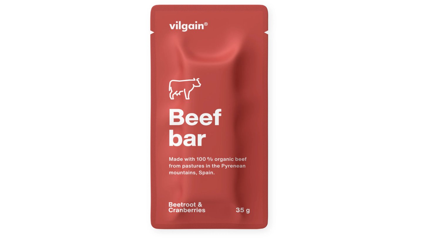Beef Bar BIO ⁠–⁠ více než 70% masa z grass‑fed krav - brusinky z řepou 