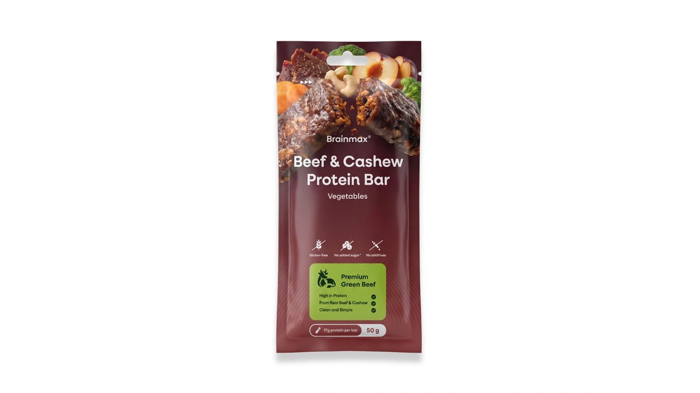 BrainMax® Beef & Cashew Protein Bar, Vegetables, 50 g