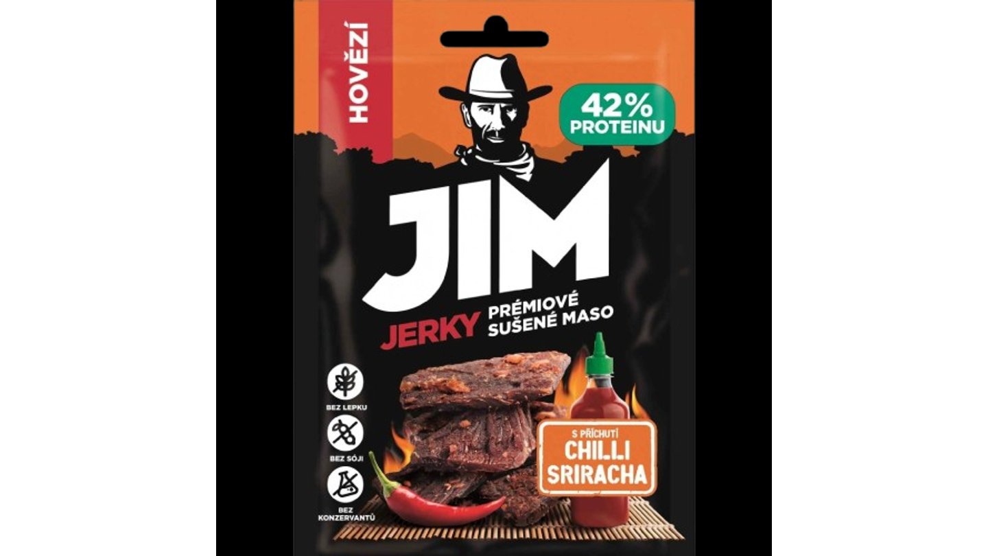 JIM JERKY hovězí s příchutí Chilli Sriracha 23 g