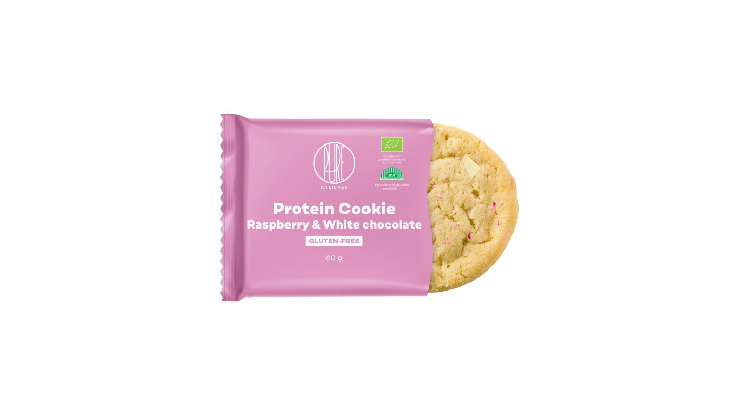 BrainMax Pure® Protein Cookie, Raspberry & White chocolate, BIO, 60 g