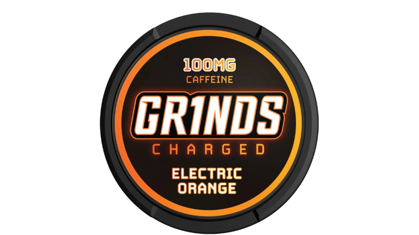GRINDS 100mg  ELECTRIC ORANGE Sladká pomerančová chuť a pořádná nálož energie!  BEZ NIKOTINU A TABÁKU ✓
