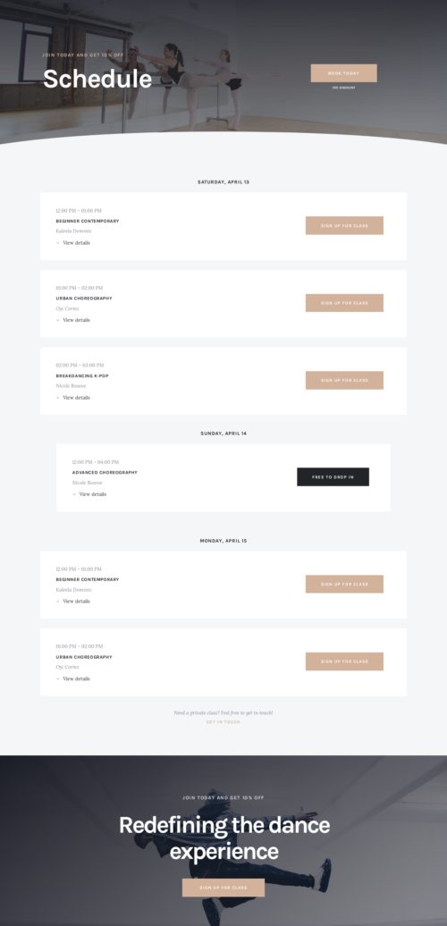 Dance School Schedule