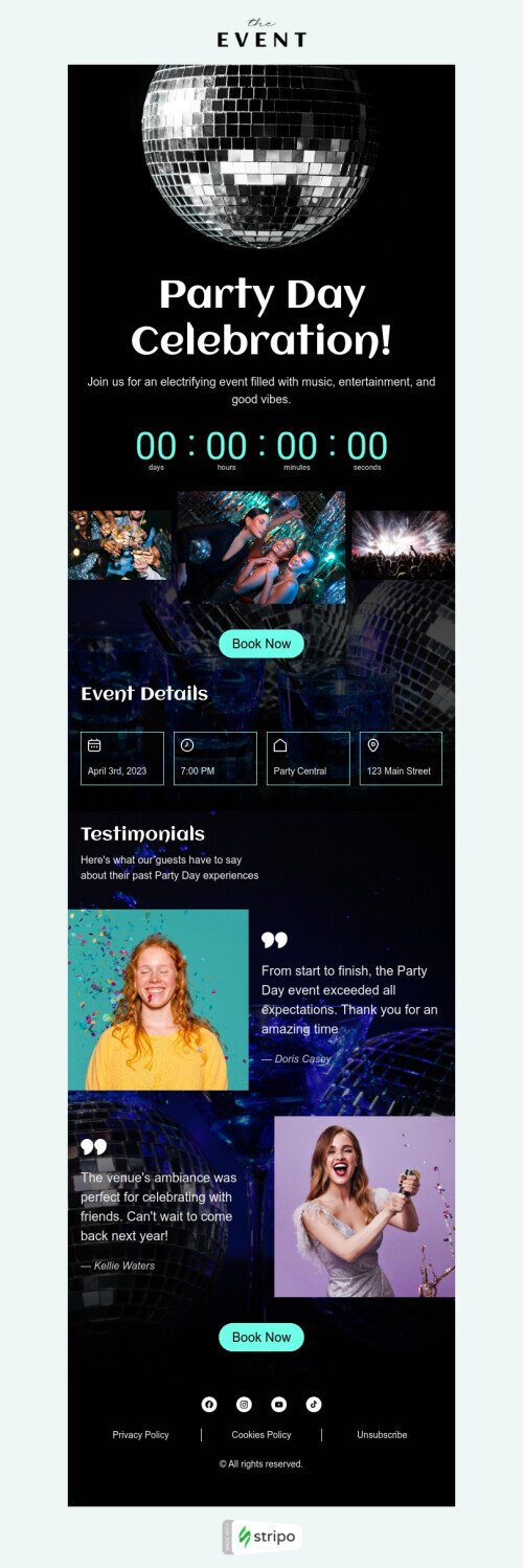 Party Day email template "Unforgettable Party Day" for hobbies industry
