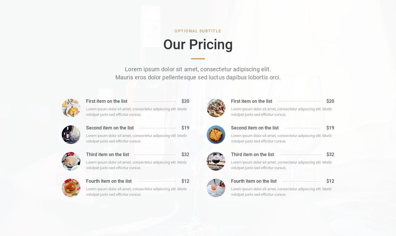 Pricing Menu 1
