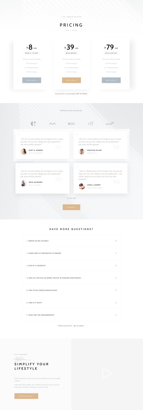 Minimalist Lifestyle Pricing