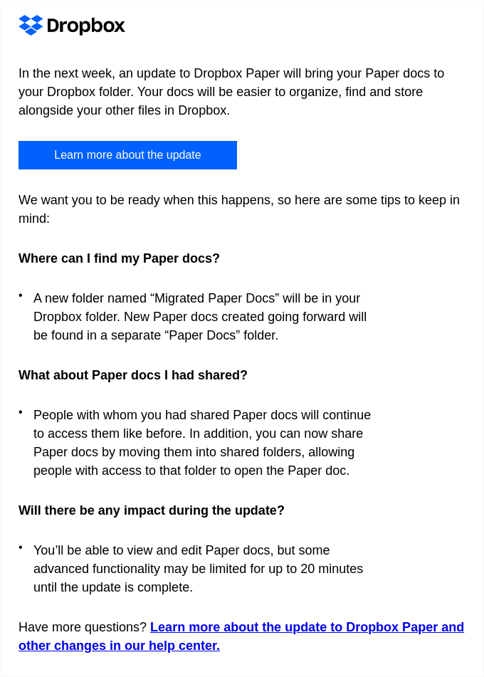 In One Week Paper Docs Are Moving To Your Dropbox