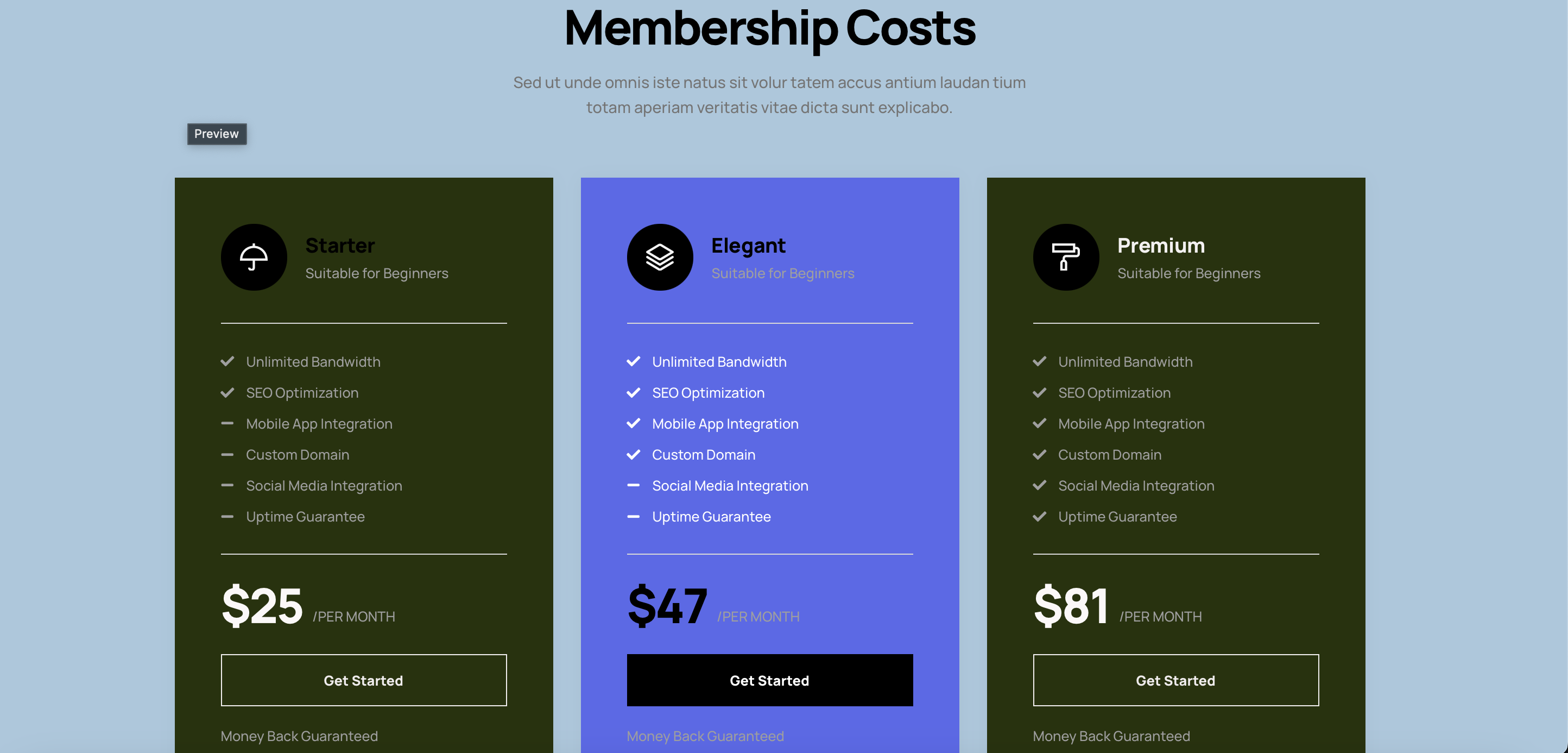 Pricing Table