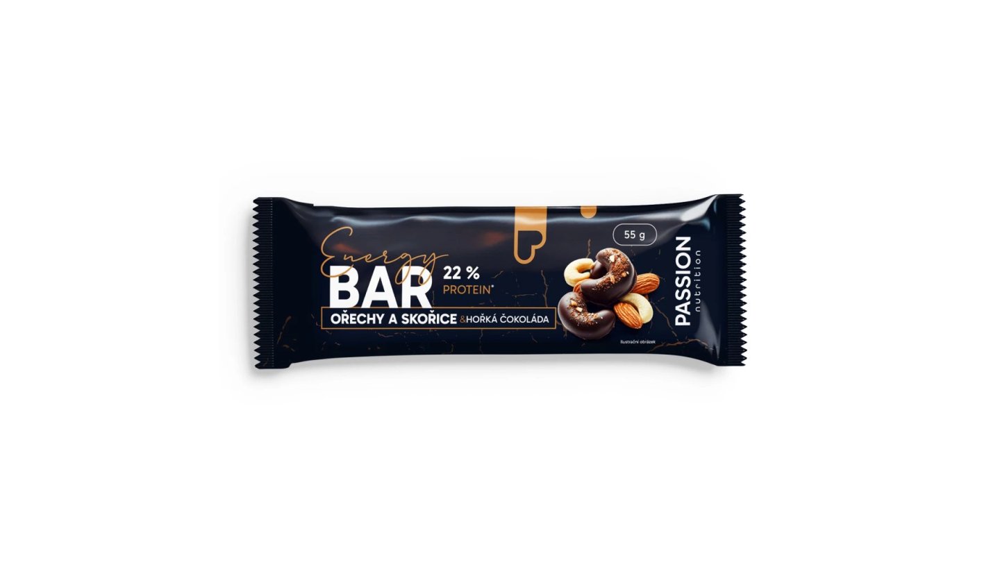 Passion Energy bar Ořechy a skořice s horkou čokoládou 55g