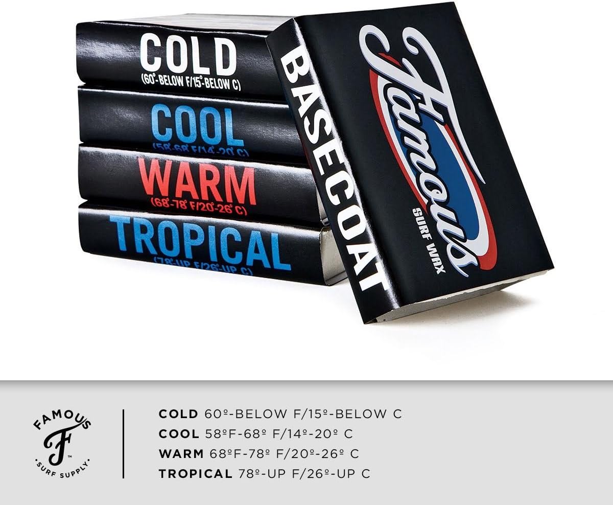 Famous Surf Wax lineup with the Cold, Cool, Warm, Tropical and Basecoat temperature chart