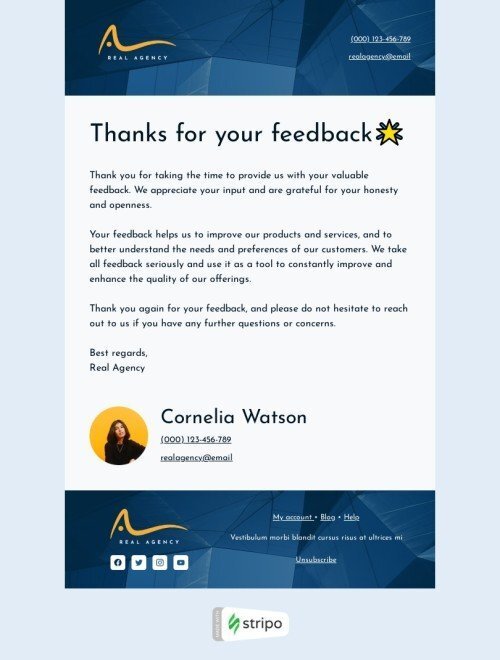 Email header template "Thanks for taking the time" for manufacturing industry