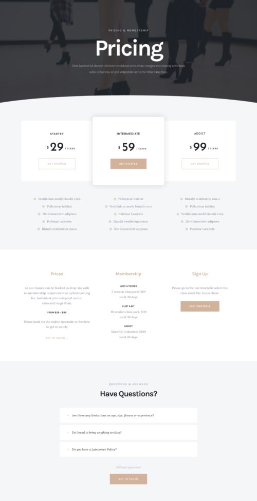 Dance School Pricing