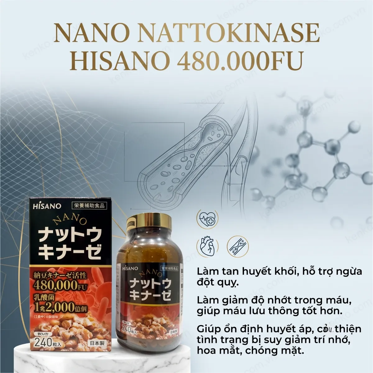 Viên uống NANO NATTOKINASE HISANO 480.000FU 240 viên - Hình ảnh 2