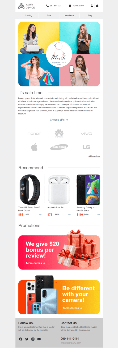 Women's Day Email Template «Your device» for Gadgets industry