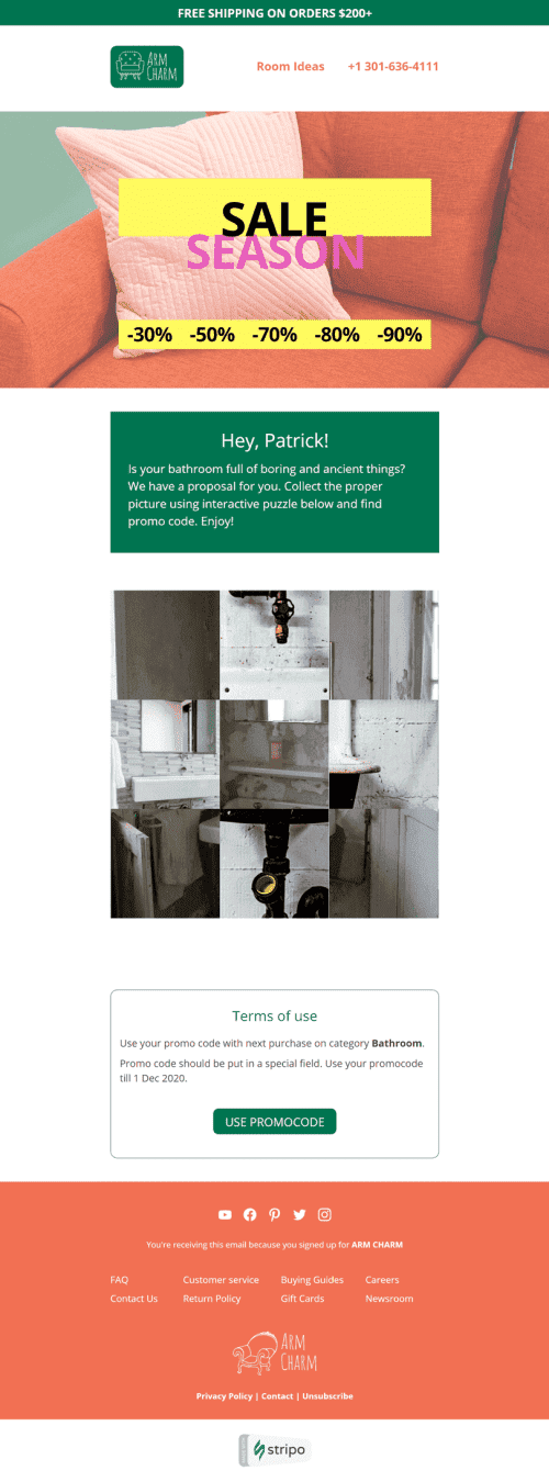 Sales Email Template «Arm Charm » for Furniture, Interior & DIY industry