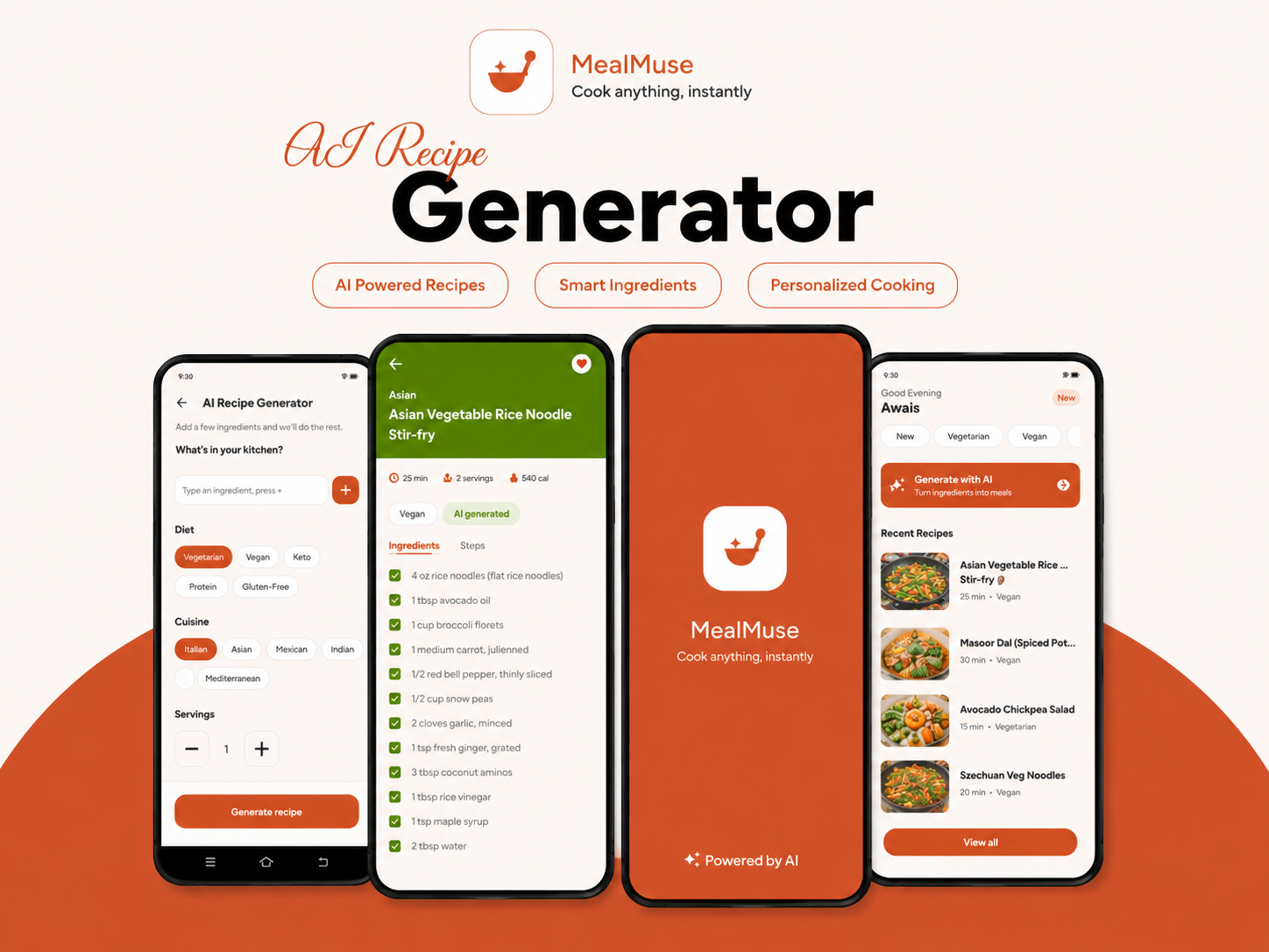 Mealmuse - UI/UX Design, Mobile App Development, AI Integration, API Development, User Experience Optimization, Graphic Designing