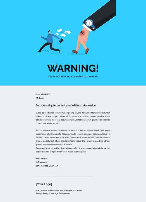 Warning for Not Following Instructions Email Template