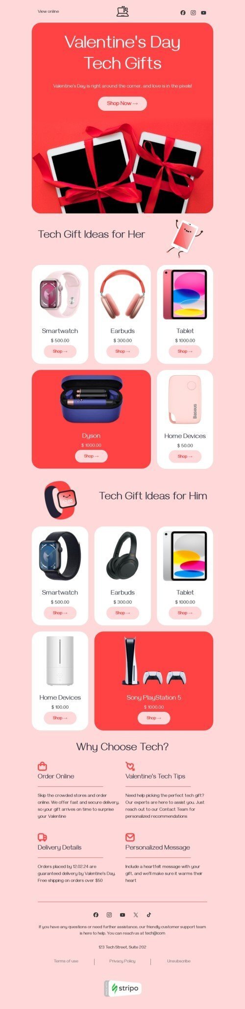 Valentine’s Day email template "Tech gifts" for gadgets industry
