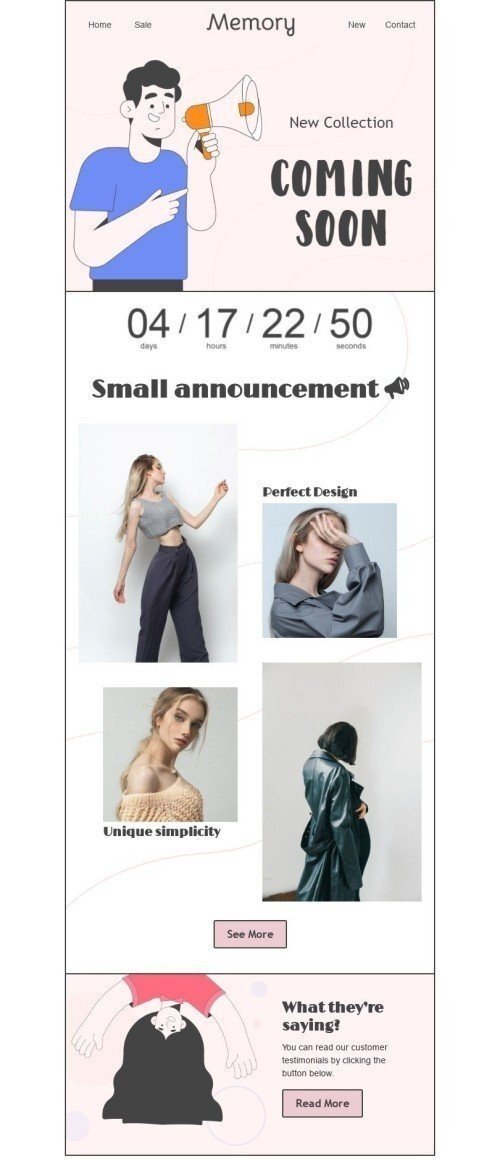 Coming Soon Email Template "Small announcement" for Fashion industry