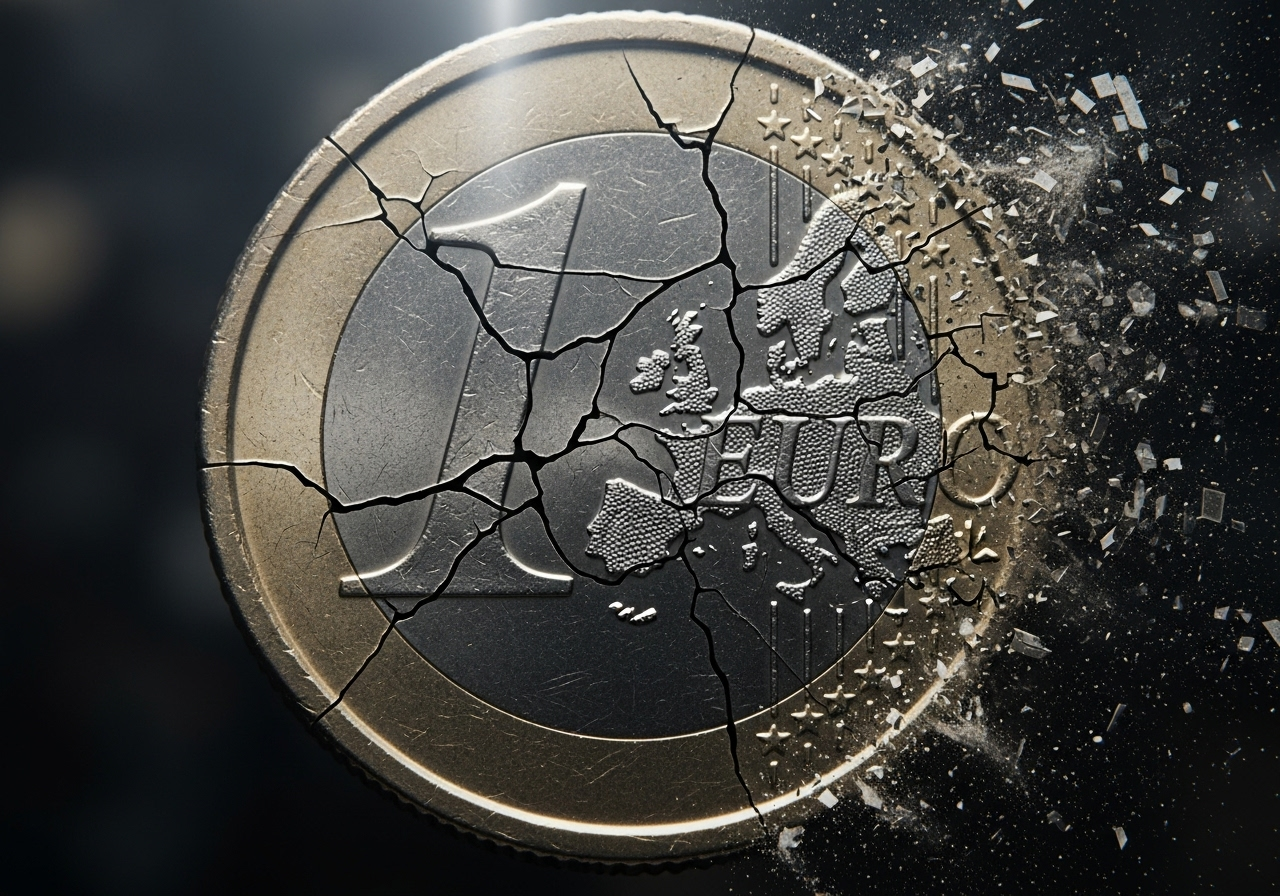 Zerbrechende Euro-Münze symbolisiert Inflation