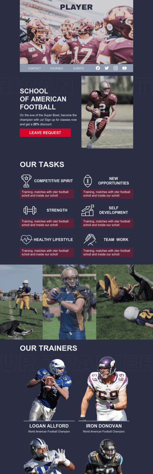 Super Bowl Email Template «Sport School» for Sports industry