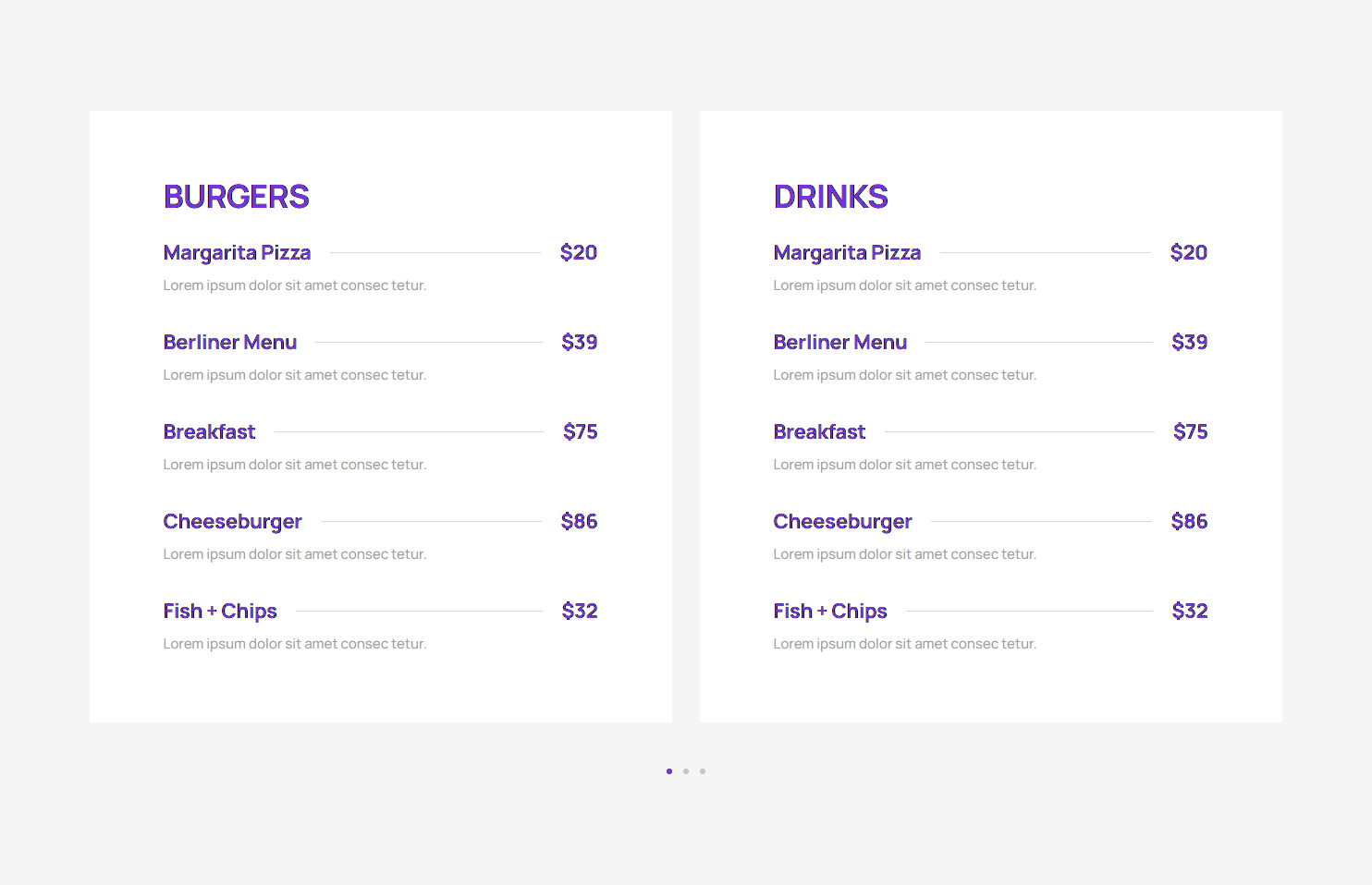 Pricing Menu c3103