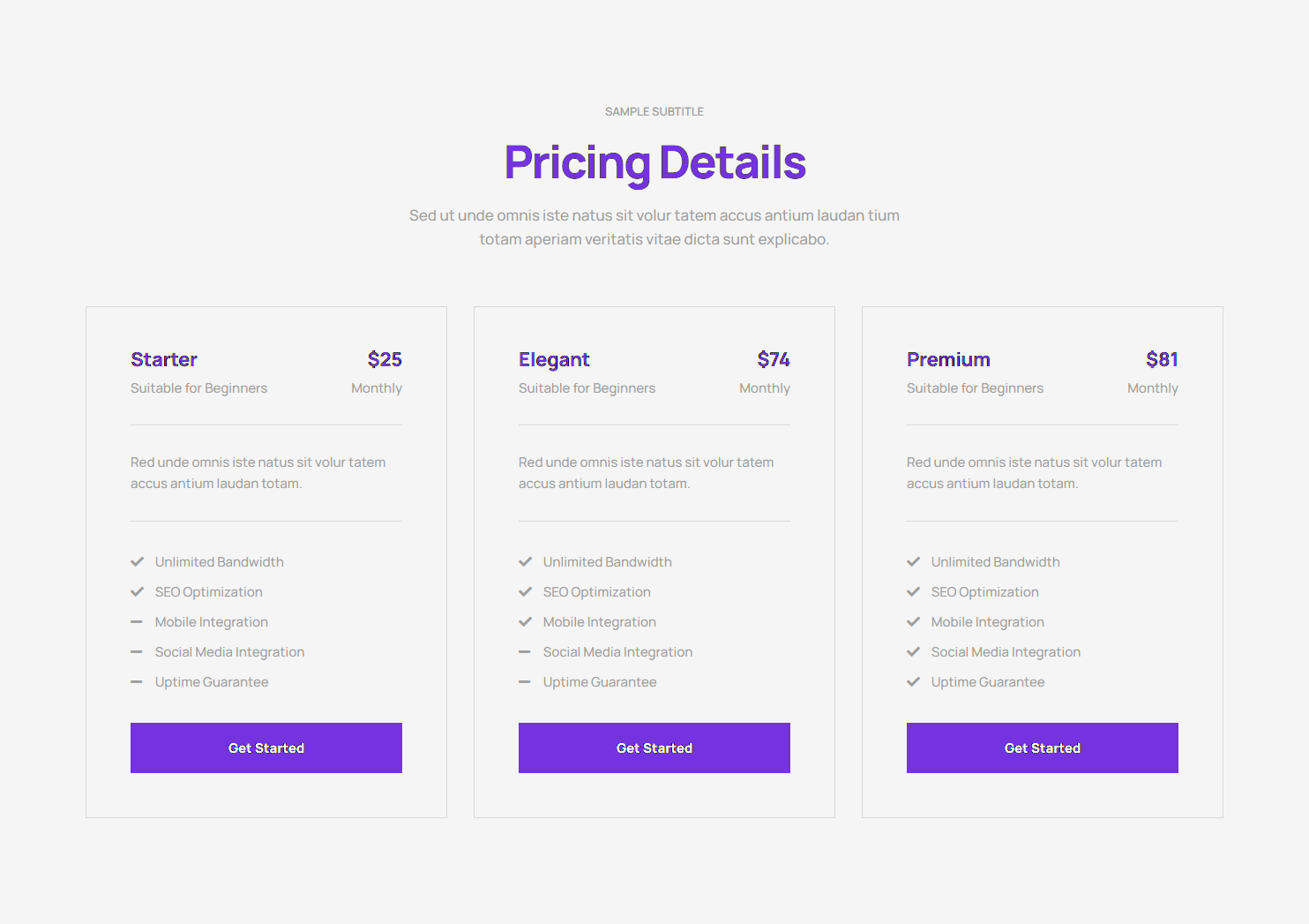 Pricing Table c1898