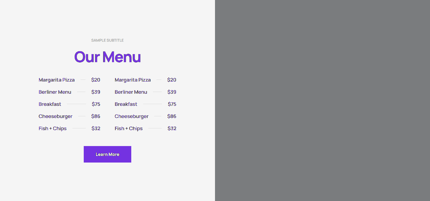 Pricing Menu c805
