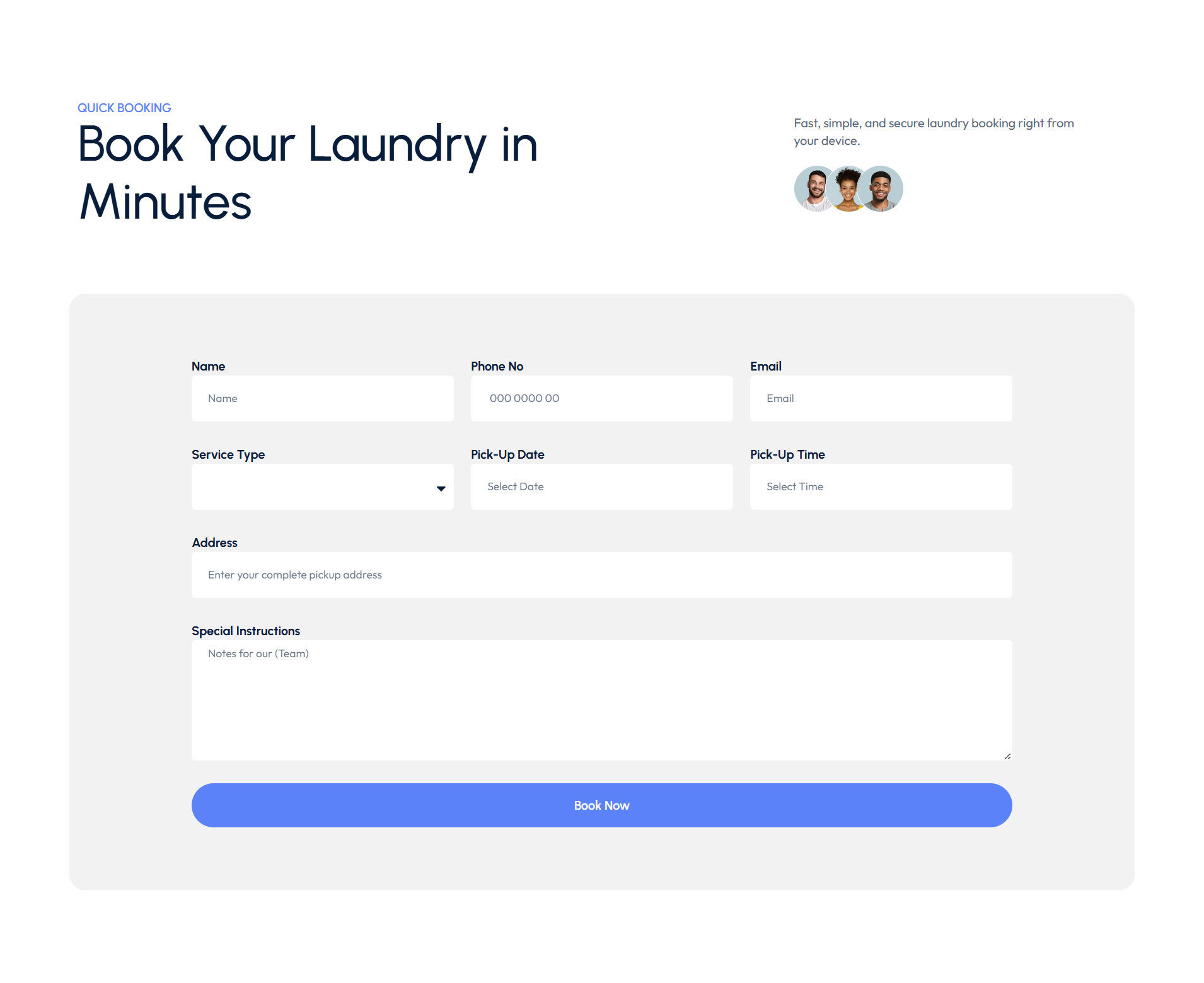Booking Form Laundry Services
